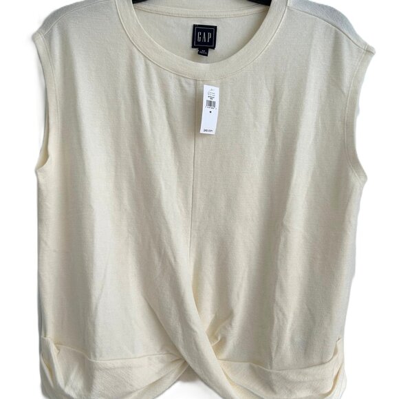NEW GAP Softspun Twist-Knot Hem Tank Top Womens Beige/Ivory Size Medium Casual - Picture 1 of 11
